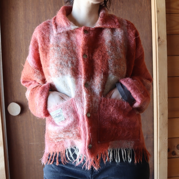 Upcycled Mohair Blanket Jacket With Fringe Plaid Vintage Wool M • L • XL • 2XL - Picture 8 of 10